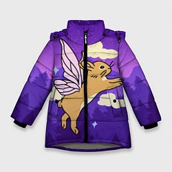 Куртка зимняя для девочки Лунный кролик с крыльями, цвет: 3D-светло-серый