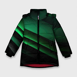 Куртка зимняя для девочки Черно зеленые полосы, цвет: 3D-красный