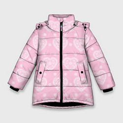 Куртка зимняя для девочки Розовое кружево сердечки, цвет: 3D-черный