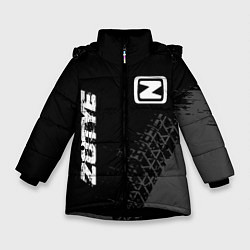Куртка зимняя для девочки Zotye speed на темном фоне со следами шин: надпись, цвет: 3D-черный