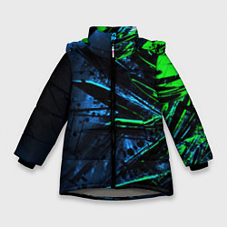 Куртка зимняя для девочки Black green abstract, цвет: 3D-светло-серый