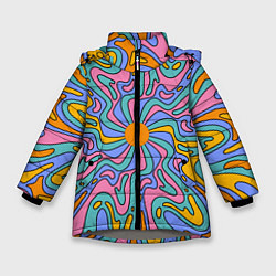 Куртка зимняя для девочки Абстрактный психоделический рисунок, цвет: 3D-светло-серый