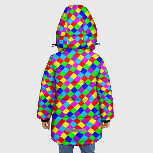 Зимняя куртка для девочки Разноцветные искривленные маленькие квадраты / 3D-Красный – фото 4