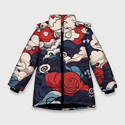 Куртка зимняя для девочки Узоры в Японском стиле, цвет: 3D-черный