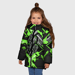Куртка зимняя для девочки Зелёный рунический камень киберпанк, цвет: 3D-светло-серый — фото 2
