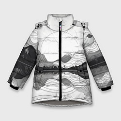 Куртка зимняя для девочки Минималистичный пейзаж чб, цвет: 3D-светло-серый