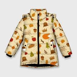 Куртка зимняя для девочки Паттерн - осень, цвет: 3D-черный