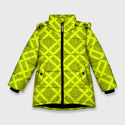 Зимняя куртка для девочки Черный геометрический орнамент на желтом фоне