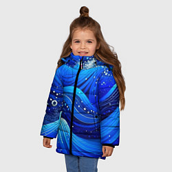 Куртка зимняя для девочки Волны - текстура от нейросети, цвет: 3D-черный — фото 2