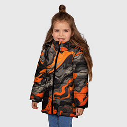 Куртка зимняя для девочки Оранжево-черный камуфляж, цвет: 3D-черный — фото 2