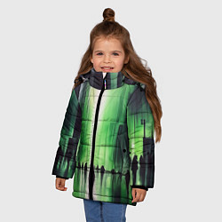 Куртка зимняя для девочки Большой нарисованный город с силуэтами людей, цвет: 3D-черный — фото 2