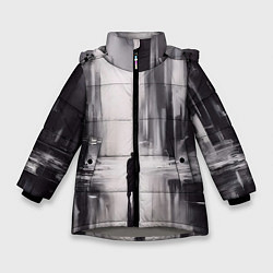 Куртка зимняя для девочки Большой мрачный город с силуэтом человека, цвет: 3D-светло-серый