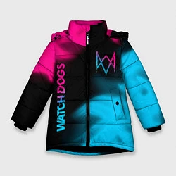 Куртка зимняя для девочки Watch Dogs - neon gradient: надпись, символ, цвет: 3D-черный