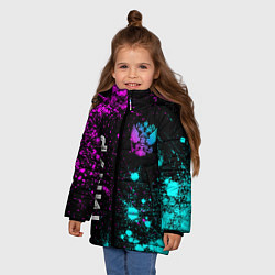 Куртка зимняя для девочки Тимур и неоновый герб России: надпись, символ, цвет: 3D-черный — фото 2