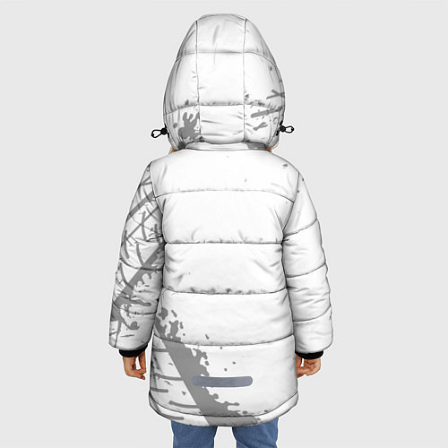 Зимняя куртка для девочки BMW speed на светлом фоне со следами шин: надпись, / 3D-Черный – фото 4