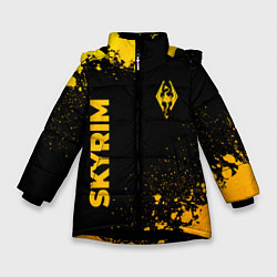 Куртка зимняя для девочки Skyrim - gold gradient: надпись, символ, цвет: 3D-черный