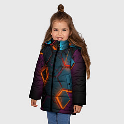 Куртка зимняя для девочки Неоновые оранжевые плиты, цвет: 3D-светло-серый — фото 2