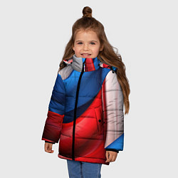Куртка зимняя для девочки Объемная абстракция в цветах флага РФ, цвет: 3D-красный — фото 2