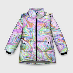 Куртка зимняя для девочки Абстрактные розовые волны, цвет: 3D-светло-серый