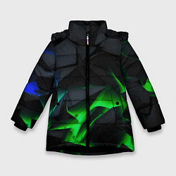 Куртка зимняя для девочки Зеленый и синий неон, цвет: 3D-черный