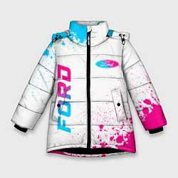 Куртка зимняя для девочки Ford neon gradient style: надпись, символ, цвет: 3D-черный