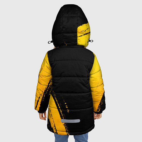 Зимняя куртка для девочки Cyberpunk 2077 - gold gradient: надпись, символ / 3D-Черный – фото 4
