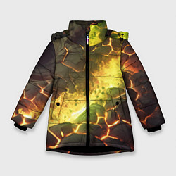 Куртка зимняя для девочки Разлом плиты с лавой, цвет: 3D-черный