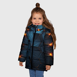 Куртка зимняя для девочки Синие объемные плиты с оранжевыми вставками, цвет: 3D-черный — фото 2