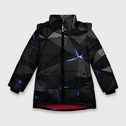 Куртка зимняя для девочки Черные плиты с синим свечением, цвет: 3D-красный