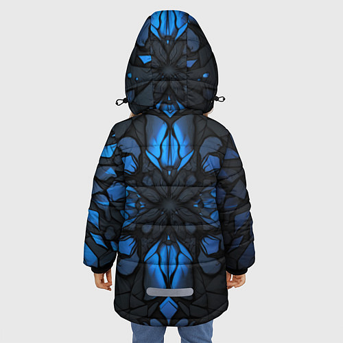 Зимняя куртка для девочки Синий абстрактный узор на плитах / 3D-Черный – фото 4