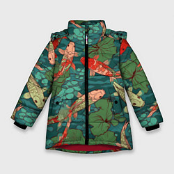 Куртка зимняя для девочки Паттерн карпы кои, цвет: 3D-красный