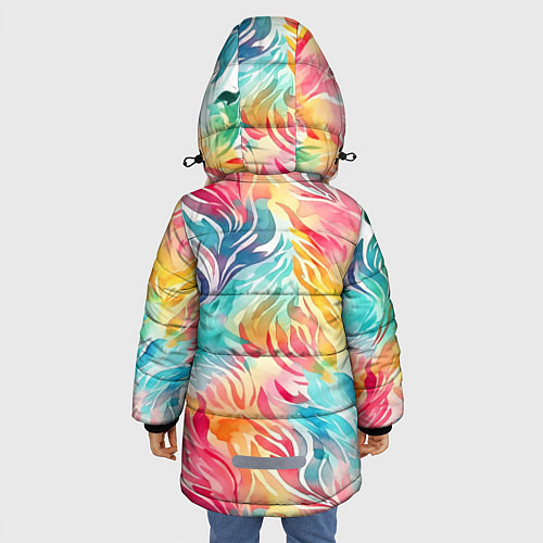 Зимняя куртка для девочки Акварельные листья паттерн / 3D-Черный – фото 4