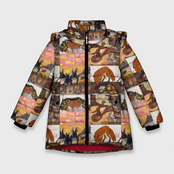 Куртка зимняя для девочки Коллаж из рисунков с лисой, цвет: 3D-красный