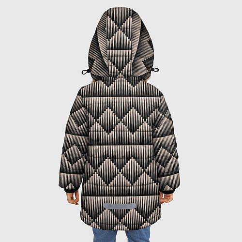 Зимняя куртка для девочки Объемные бежевые ромбы на черном / 3D-Черный – фото 4