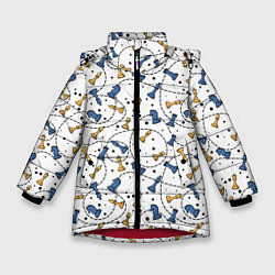Куртка зимняя для девочки Синие и желтые шахматные фигуры на белом фоне, цвет: 3D-красный
