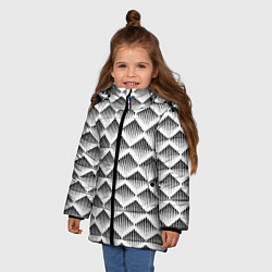 Куртка зимняя для девочки Ромбы из черных треугольников, цвет: 3D-светло-серый — фото 2