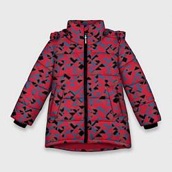 Куртка зимняя для девочки Черные и синие треугольники на красном, цвет: 3D-красный