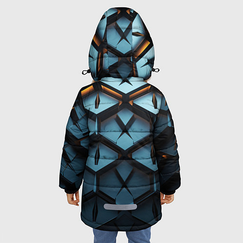 Зимняя куртка для девочки Металлические объемные чешуйчатые ромбы / 3D-Светло-серый – фото 4