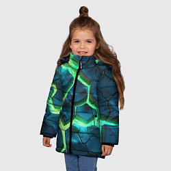 Куртка зимняя для девочки Яркий зеленый разлом плит, цвет: 3D-черный — фото 2