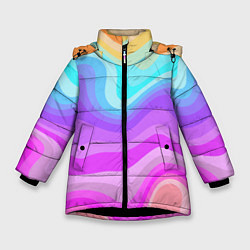 Куртка зимняя для девочки Неоновая разноцветная волна, цвет: 3D-черный