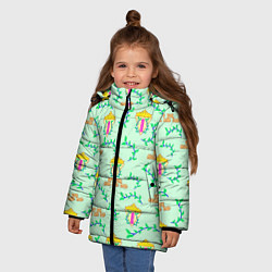 Куртка зимняя для девочки Я подарок для мамы и папы - текст паттерн, цвет: 3D-светло-серый — фото 2
