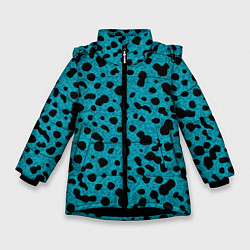 Куртка зимняя для девочки Пятнистый паттерн чёрно-голубой, цвет: 3D-черный