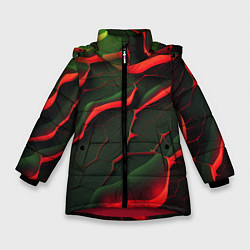 Куртка зимняя для девочки Объемные зеленые плиты, цвет: 3D-красный
