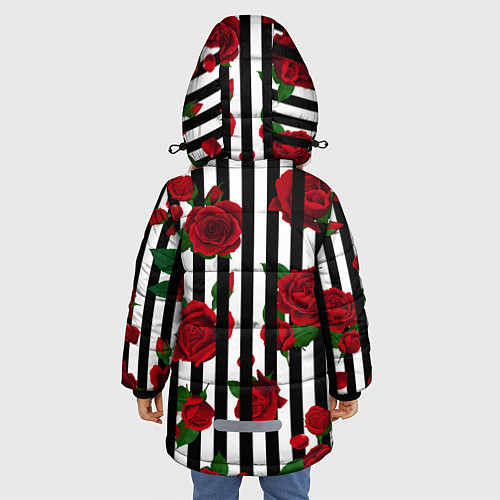 Зимняя куртка для девочки Полосы и красные розы / 3D-Красный – фото 4