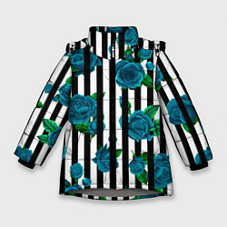 Куртка зимняя для девочки Полосы и бирюзовые розы, цвет: 3D-светло-серый