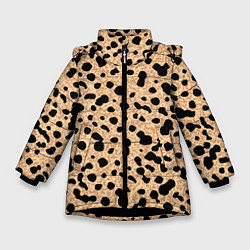 Куртка зимняя для девочки Пятнистый паттерн светло-коричневый, цвет: 3D-черный