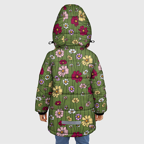 Зимняя куртка для девочки Летний луг - паттерн / 3D-Черный – фото 4