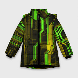 Куртка зимняя для девочки Кибер схема зелёная, цвет: 3D-черный