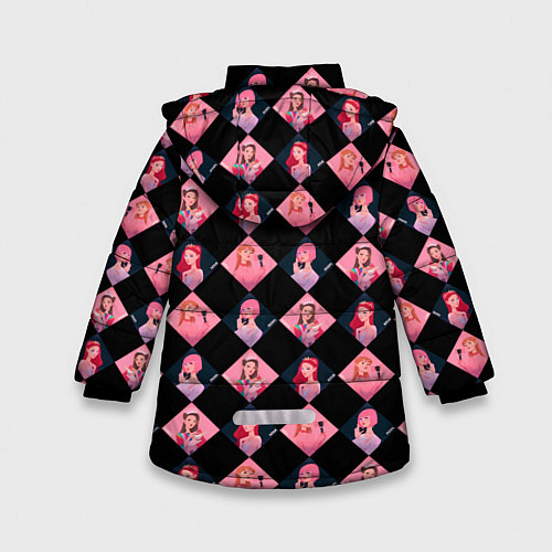 Зимняя куртка для девочки Клеточка black pink / 3D-Светло-серый – фото 2