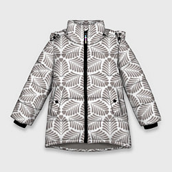 Куртка зимняя для девочки Орнамент из тропических листьев с сердечком, цвет: 3D-светло-серый